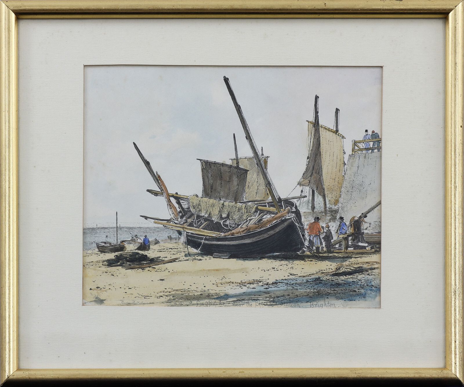 Coloured Etching By Edward William Cooke. 'Lugger Near The Blockade, Brighton' photo vinterior
