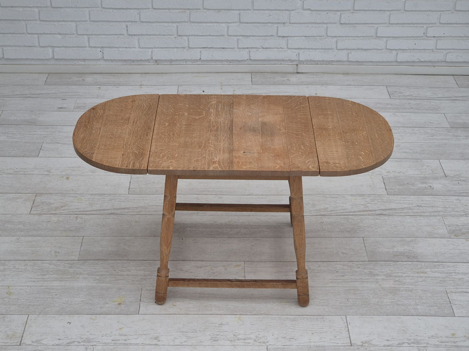 1970s, Danish Foldable Table, Solid Oak Wood, Original Condition. photo vintage