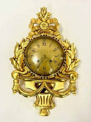 Swedish Rococo Style Gild Carved Wood Wall Clock From Westerstrand, 1960s