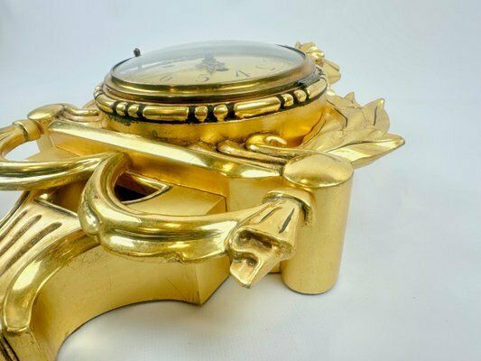 Home Decor Swedish Rococo Style Gild Carved Wood Wall Clock From Westerstrand, 1960s photo