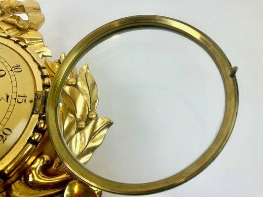 photo vinterior Swedish Rococo Style Gild Carved Wood Wall Clock From Westerstrand, 1960s