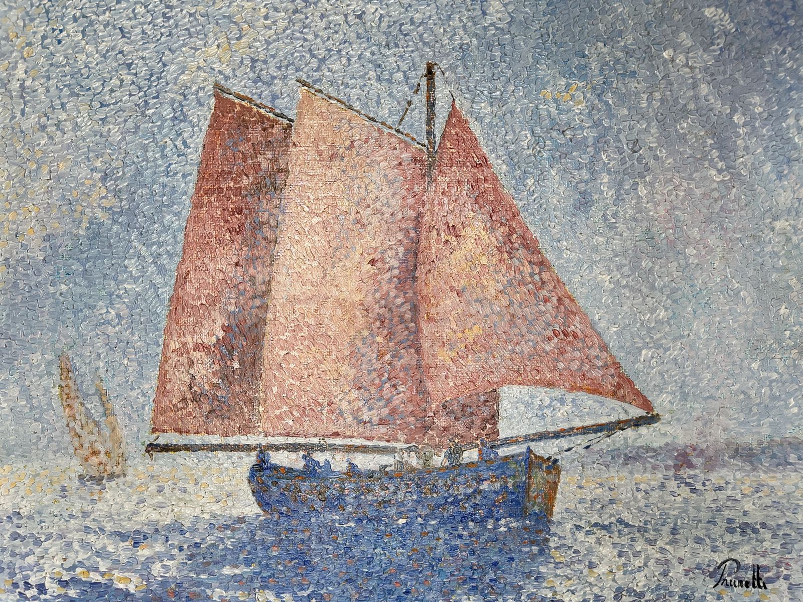 The Old Ship, Pointillist Landscape, Oil On Canvas Painting photo 1155.0