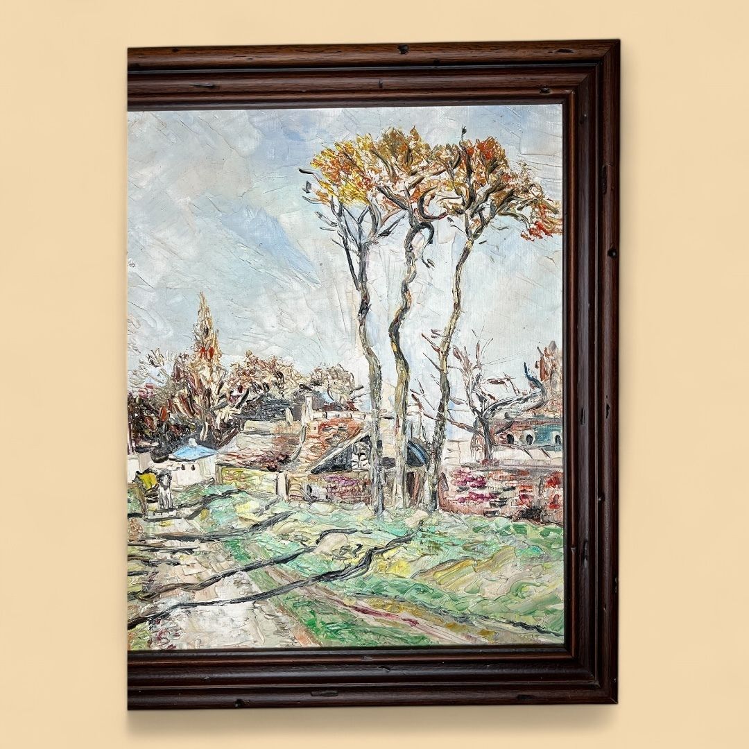 Village Street, Oil On Canvas Landscape Painting photo furniture