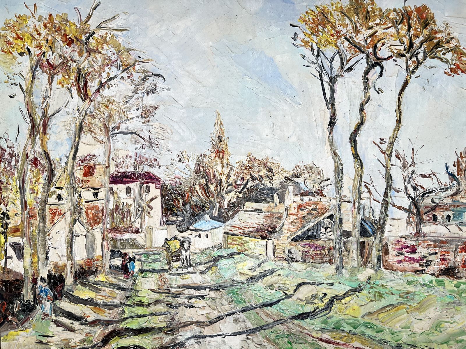 Village Street, Oil On Canvas Landscape Painting photo 523.0