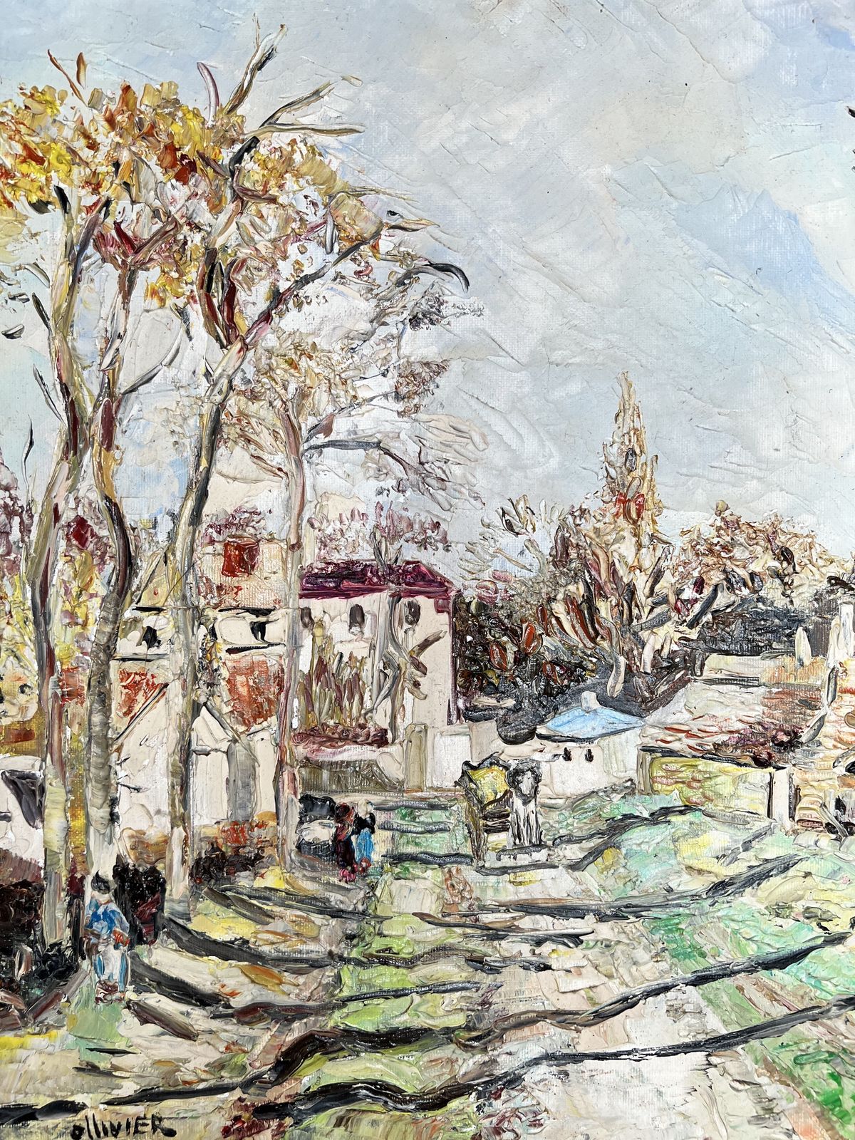 Village Street, Oil On Canvas Landscape Painting photo vinterior