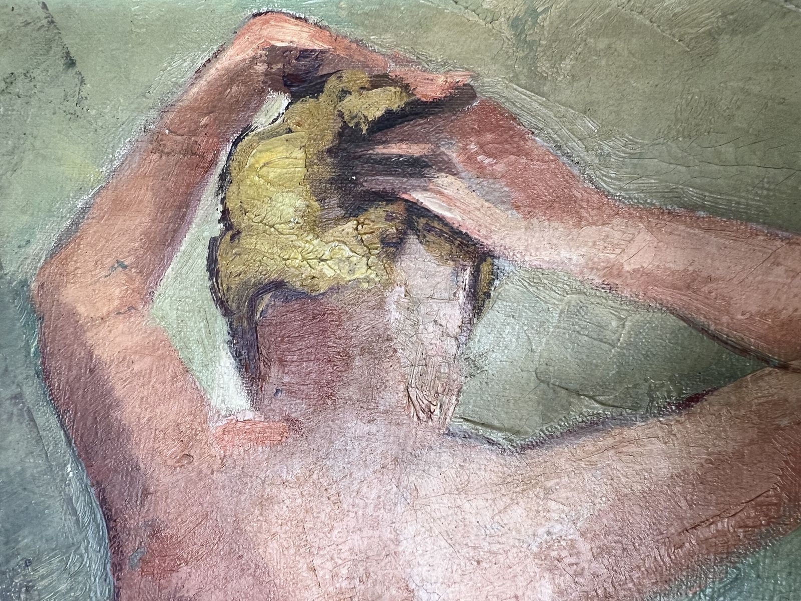 Seated Nude, Oil On Canvas Painting photo vintage
