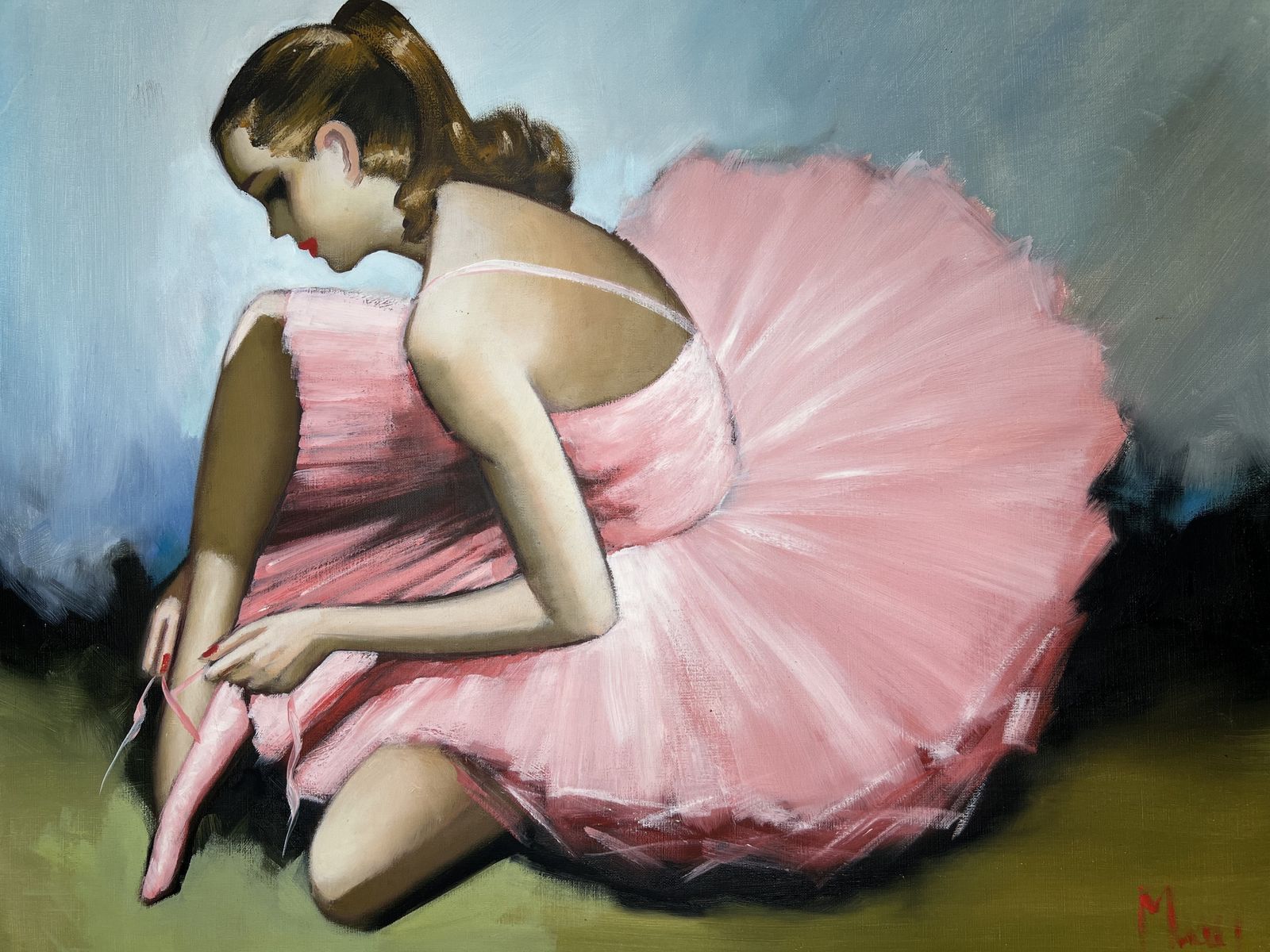 Ballerina Dancer, Oil On Canvas Painting photo 897.0