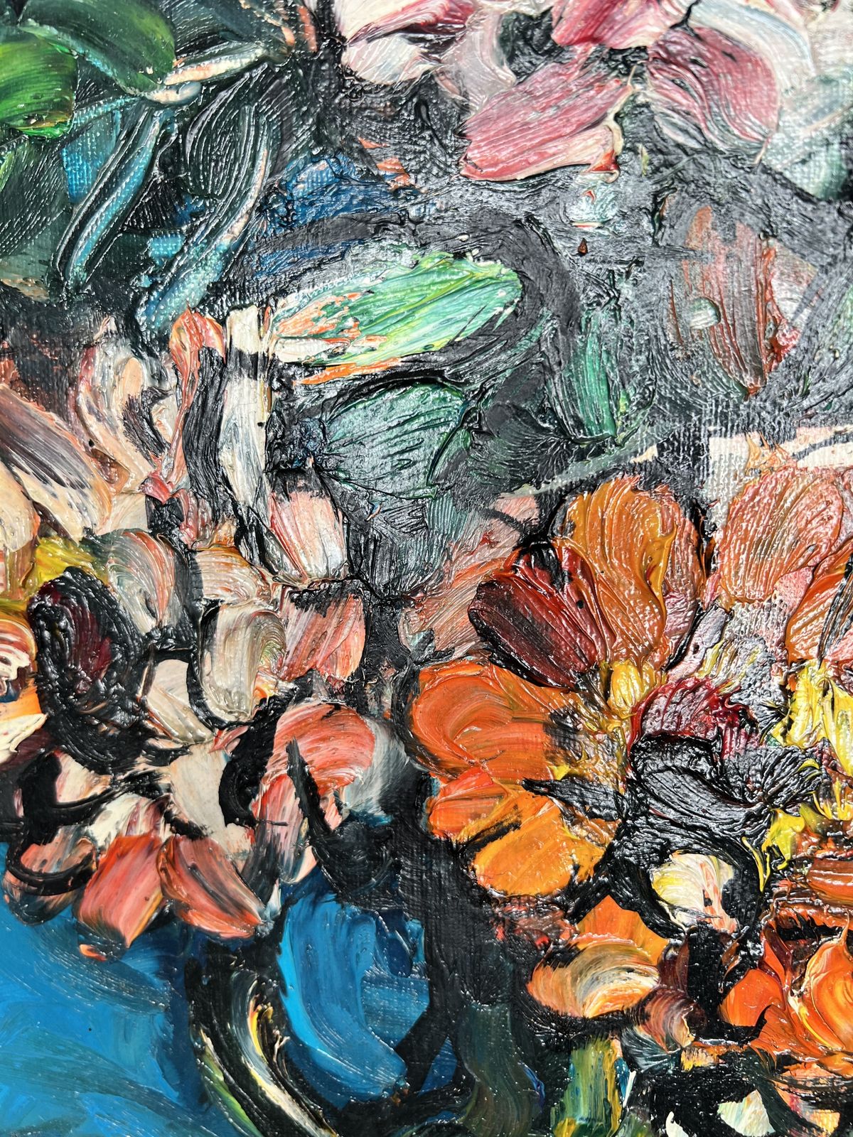 The Zinnias, Oil On Canvas Painting photo Art