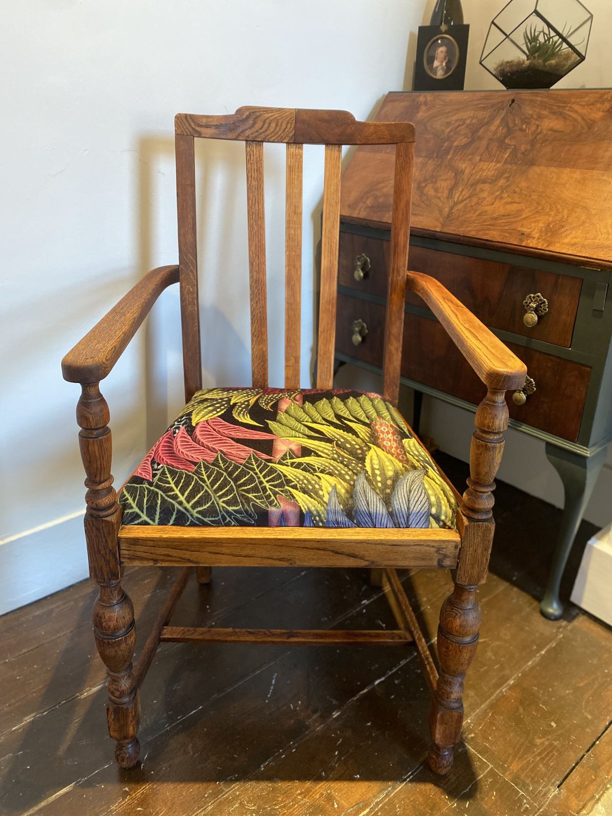 Antique Wooden Desk Chair Reupholstered In Velvet Belorizonte Christian Lacroix Fabric