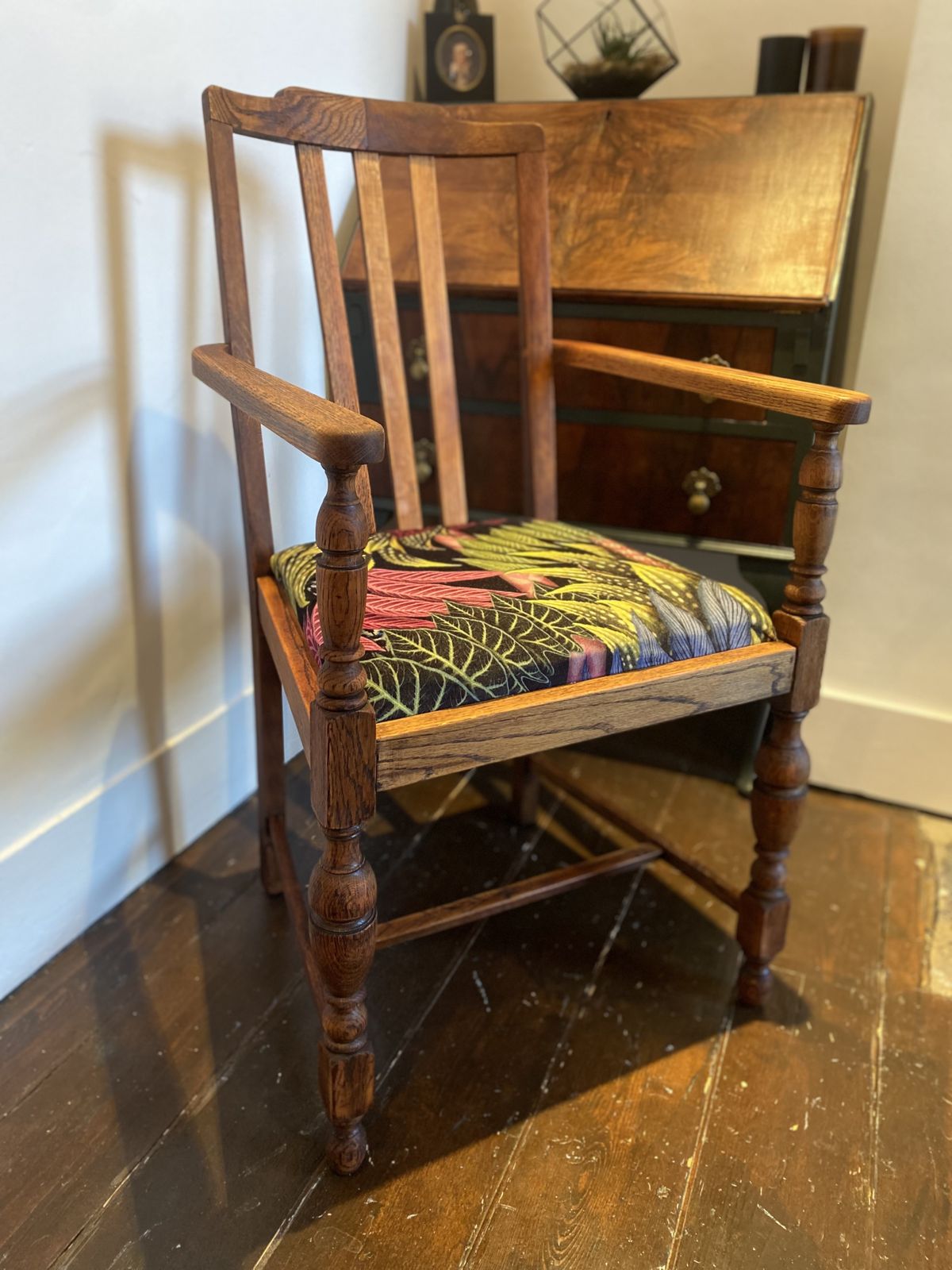 Antique Wooden Desk Chair Reupholstered In Velvet Belorizonte Christian Lacroix Fabric photo furniture