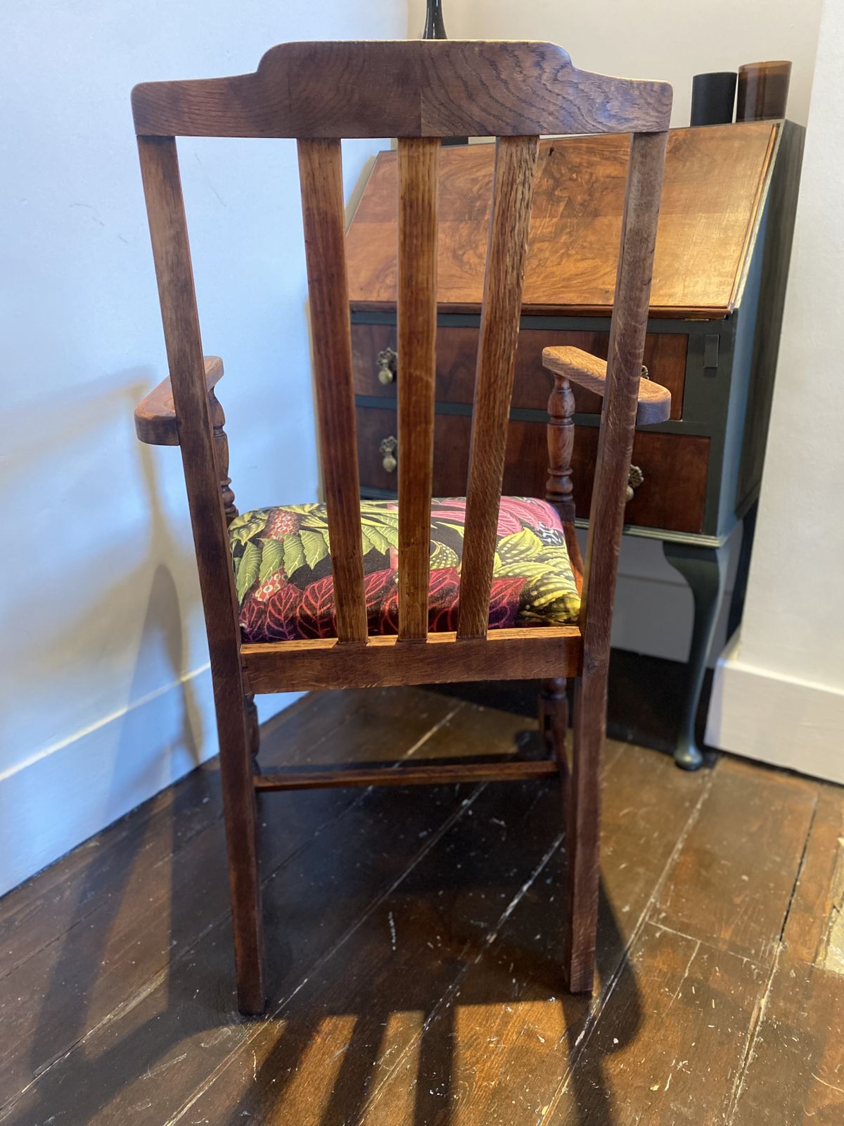 Antique Wooden Desk Chair Reupholstered In Velvet Belorizonte Christian Lacroix Fabric photo vintage
