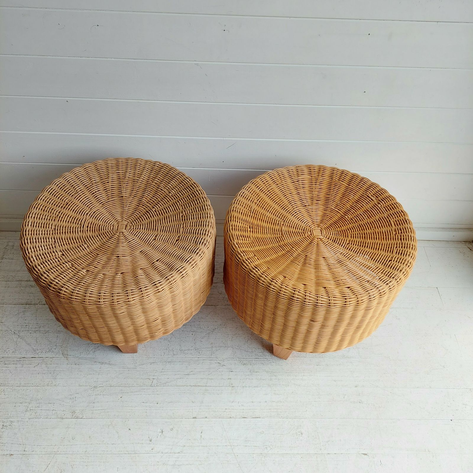 Vintage Ikea Wicker Footstools Side Tables Ottomans Late Mid Century, 90s Set Of 2 photo for sale