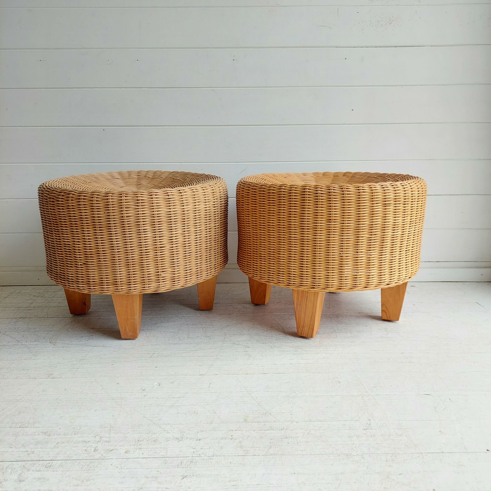 Vintage Ikea Wicker Footstools Side Tables Ottomans Late Mid Century, 90s Set Of 2 photo 225.0