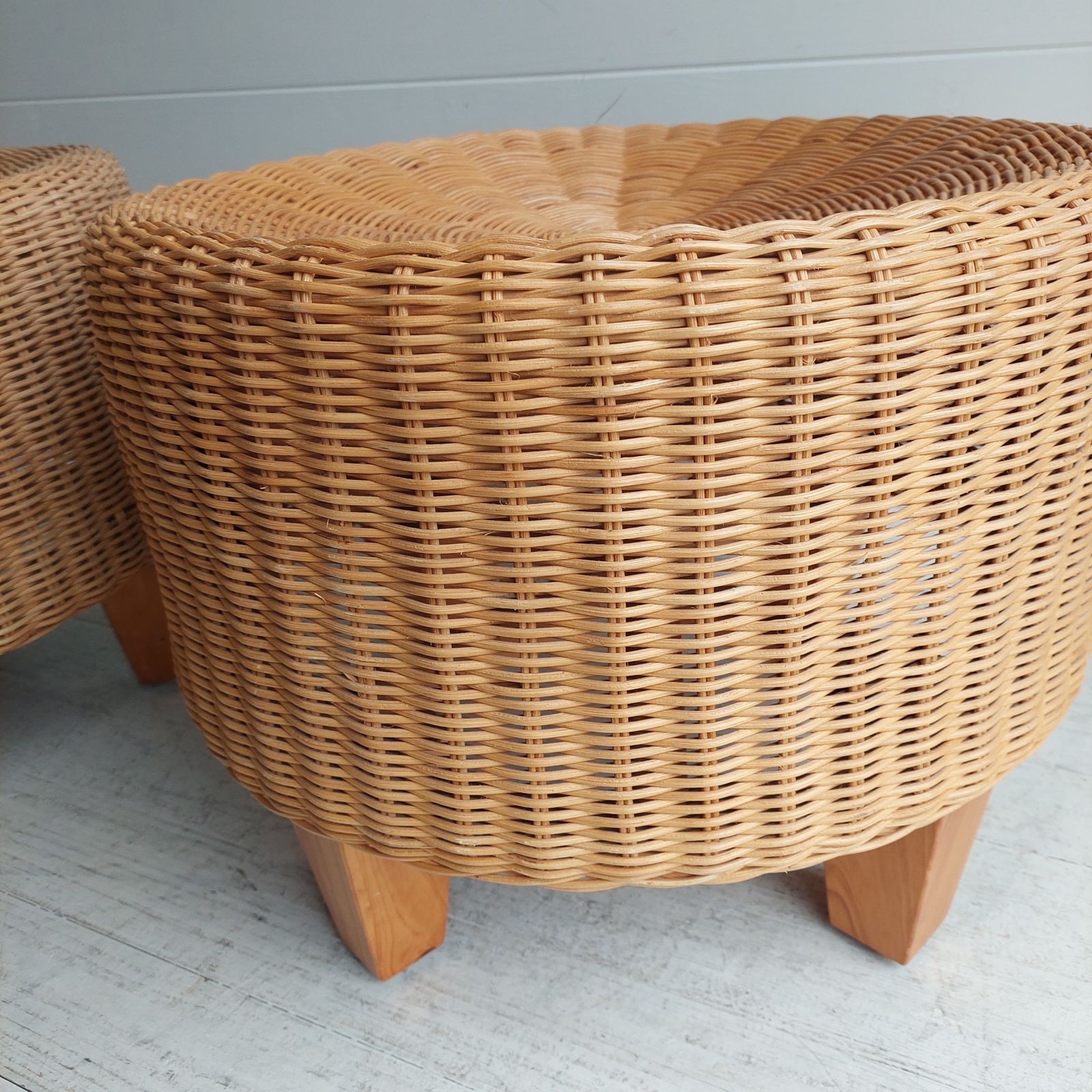 Vintage Ikea Wicker Footstools Side Tables Ottomans Late Mid Century, 90s Set Of 2 photo vintage