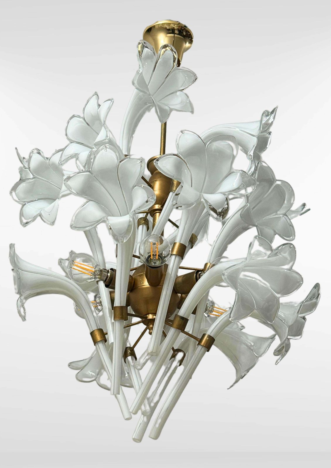 Franco Luce Murano Glass Lily Petals Chandelier, Mid Century Modern photo vinterior