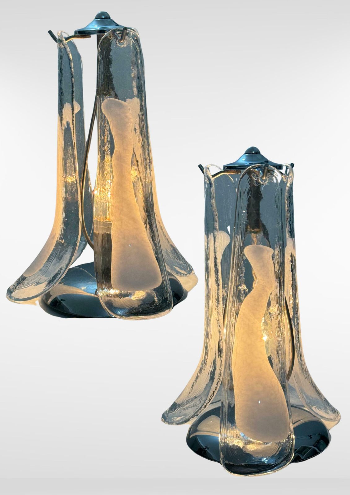 Pair Of Murano Glass Petals Table Lamps, Set Of 2 Venetian Glass Flower Lamps photo furniture