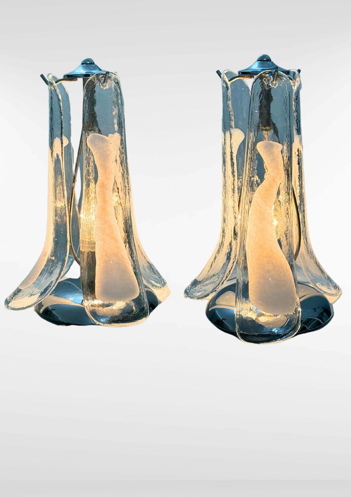 Pair Of Murano Glass Petals Table Lamps, Set Of 2 Venetian Glass Flower Lamps photo for sale