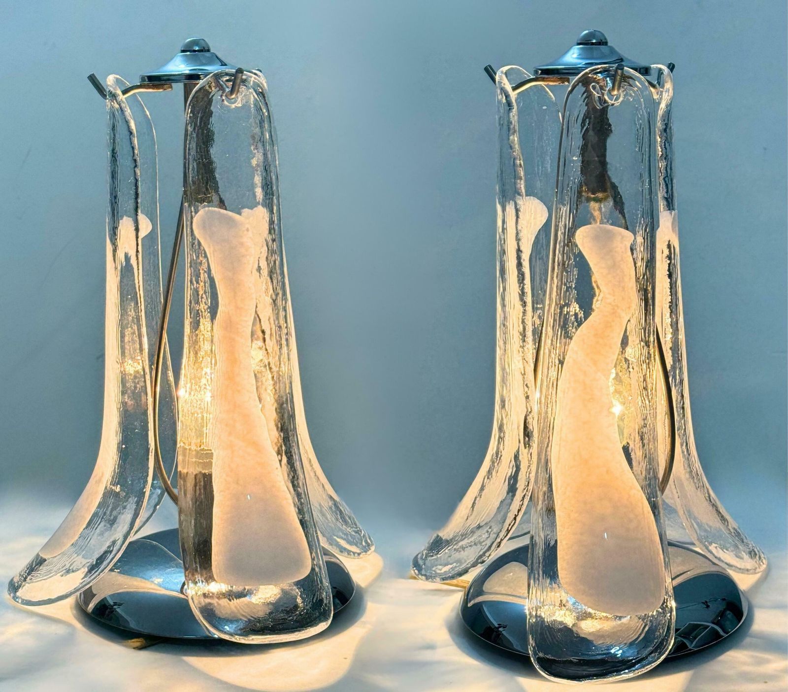 Pair Of Murano Glass Petals Table Lamps, Set Of 2 Venetian Glass Flower Lamps photo buy