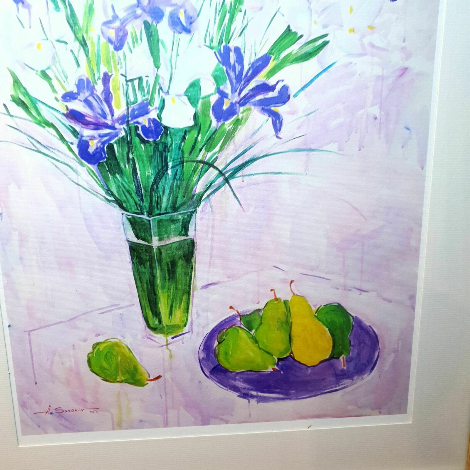 Artist Signed Alexander Sorokin Art Print Floral Still Life Flowers Framed H54cm photo vintage
