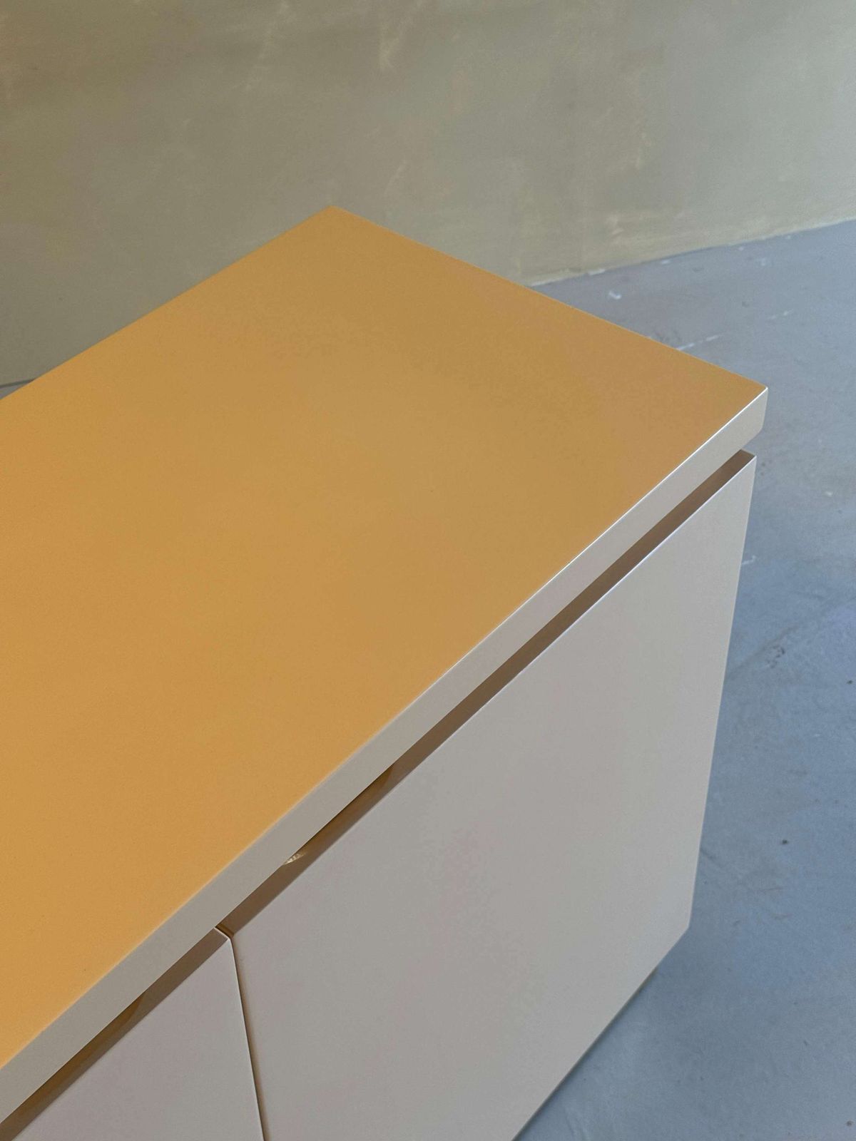 Cream Lacquered And Brass Small Jean Claude Mahey Cabinet, 1970s photo Furniture