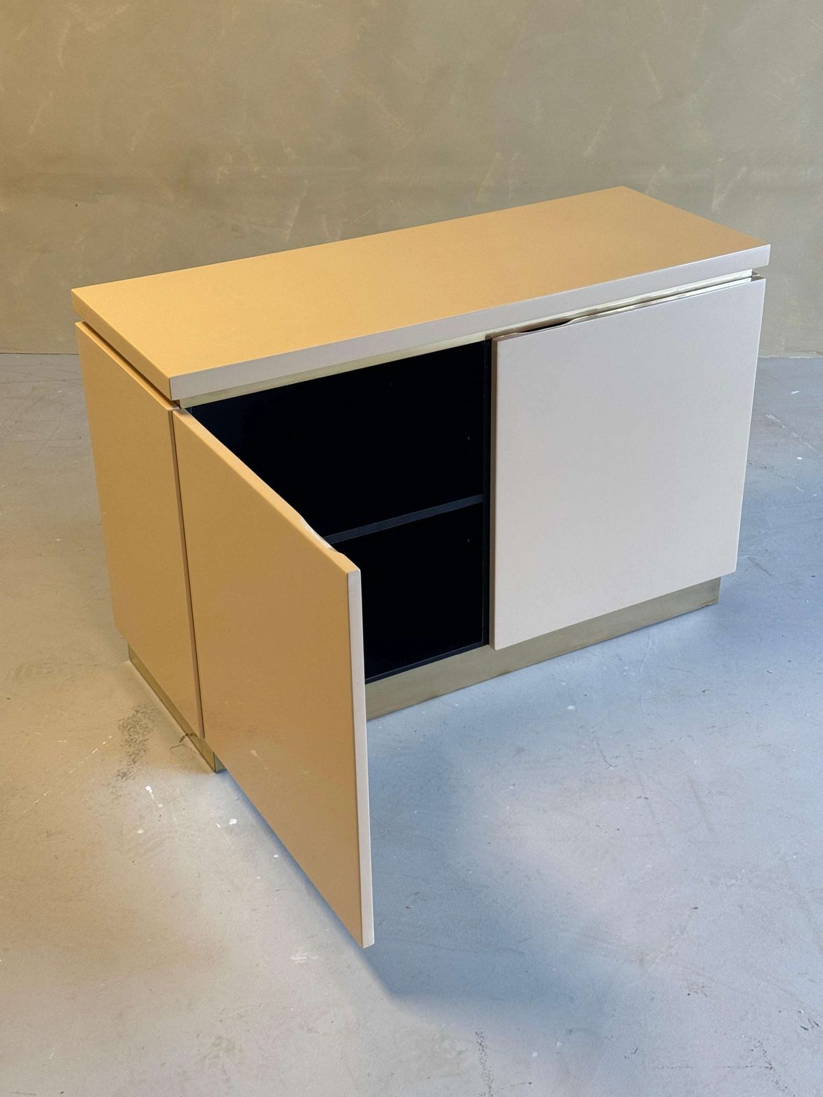 Cream Lacquered And Brass Small Jean Claude Mahey Cabinet, 1970s photo buy