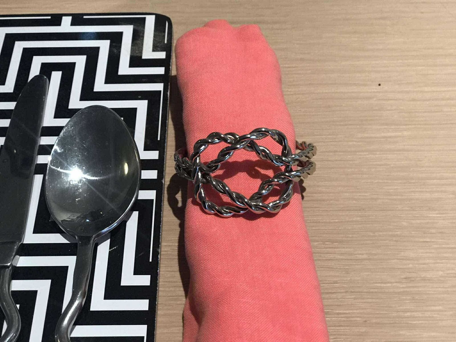 Vintage Napkin Rings Chain Bow Decor Silver Plated Metal France 8 Holder Serviette Rings Hostess Gift 1960s photo for sale