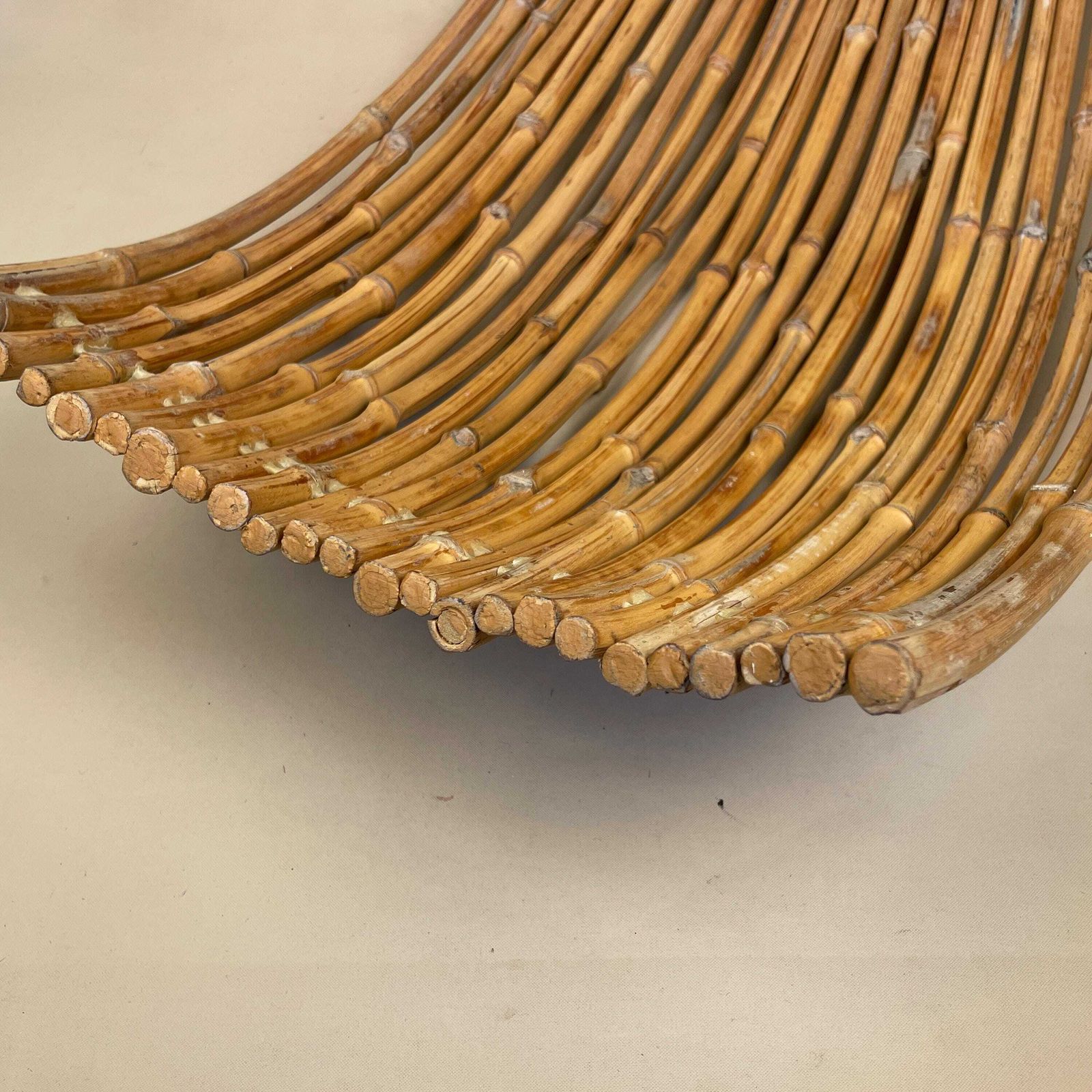 Bamboo Retro Handmade Woven Tray Vintage Placemat Brown Boho Decorative Oval Curved Fruit Bowl Wood Wooden Antique Table Top Plate Display photo vinterior