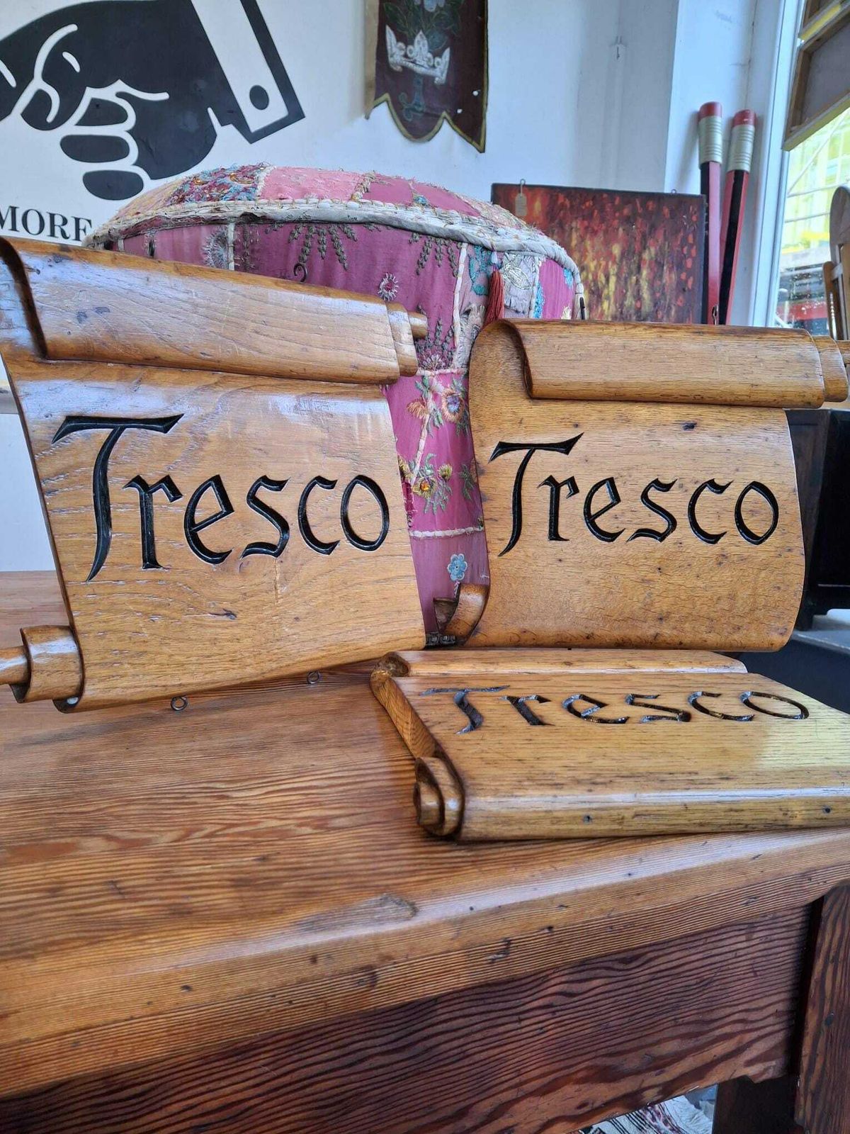 1950s Hand Carved Sign Makers 'Tresco' Samples In Oak.