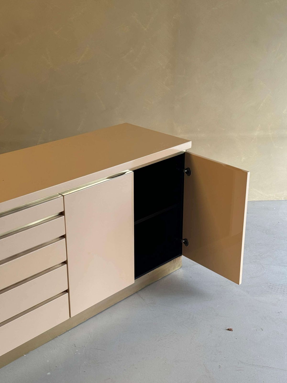 Cream Lacquered And Brass Sideboard By Jean Claude Mahey, France photo vinterior