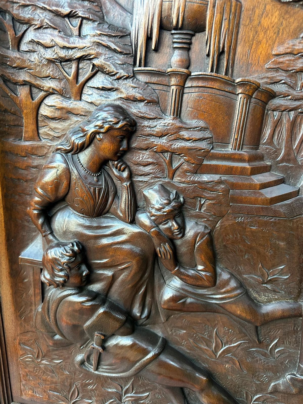Large French Antique Architectural Hand Carved Walnut Oak Wood Door Panel photo for sale