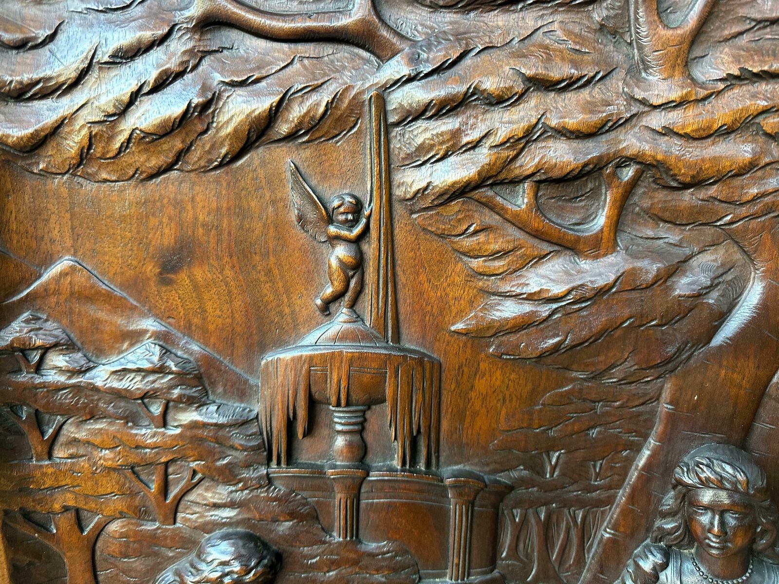 Large French Antique Architectural Hand Carved Walnut Oak Wood Door Panel photo vinterior