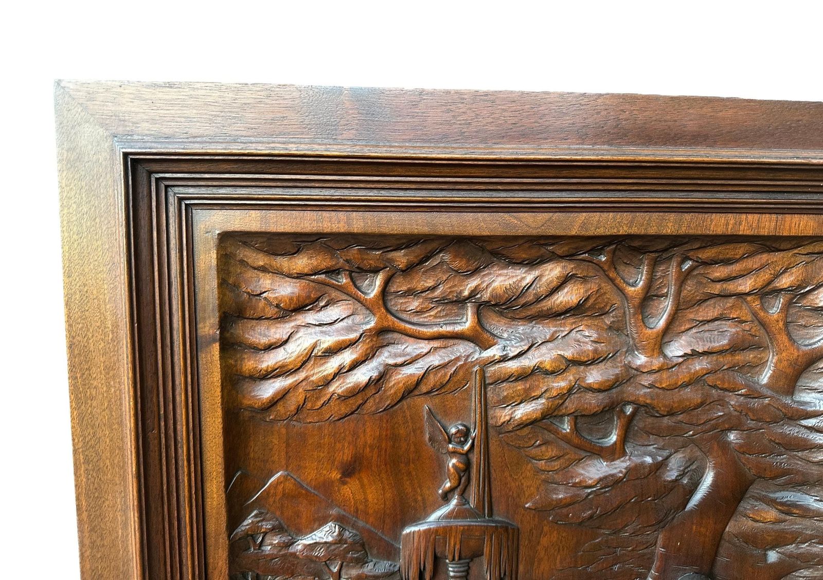 Large French Antique Architectural Hand Carved Walnut Oak Wood Door Panel photo vintage