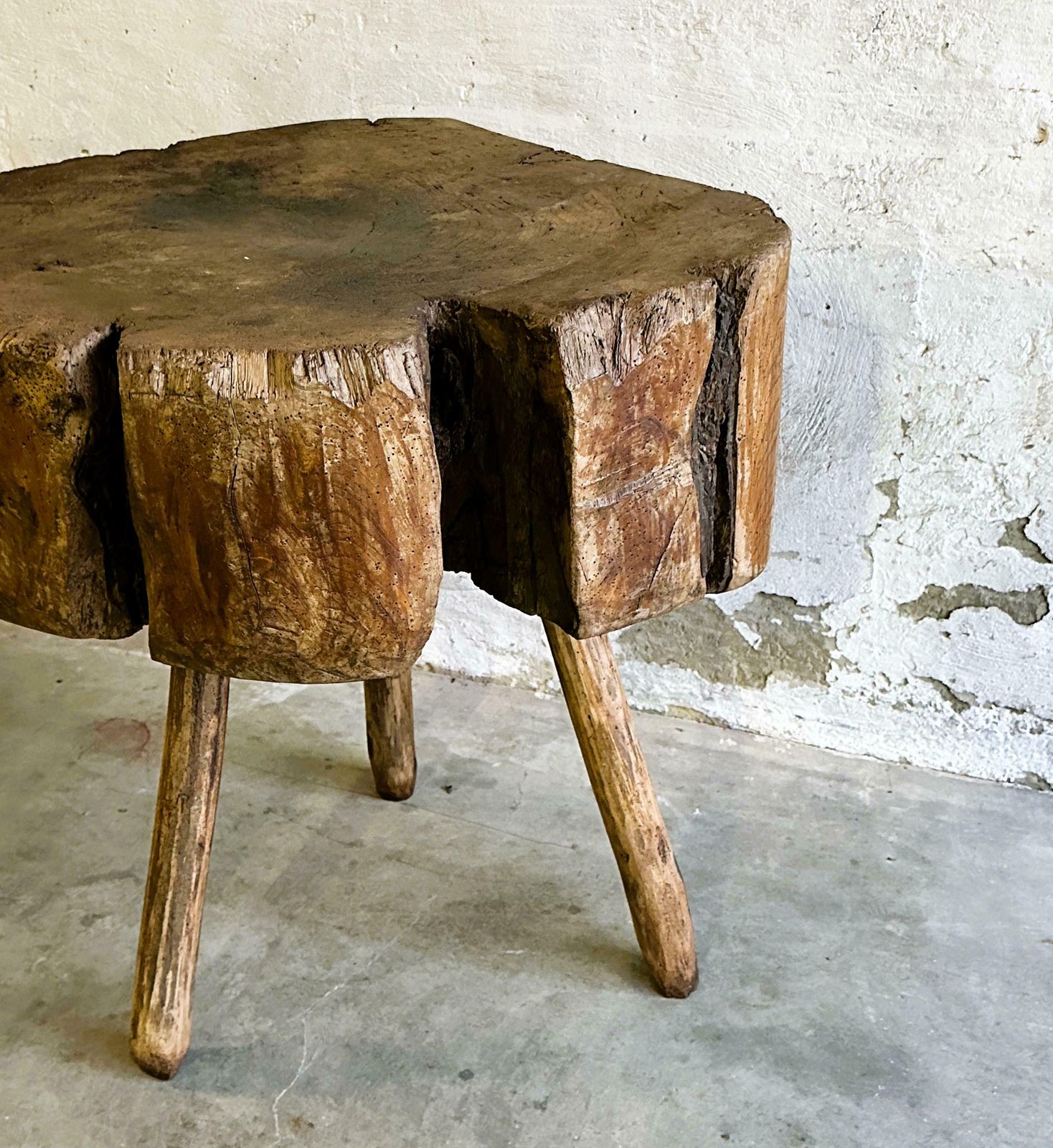 19thc French Provincial Elm Chopping Block Table, France. photo Furniture