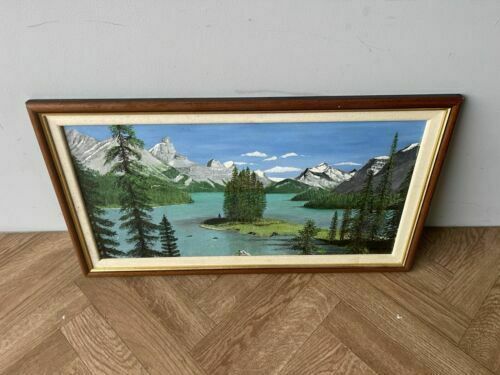 photo furniture Vintage Framed Painting By Cliff Boddy Of Maligne Lake Canadian Rockies