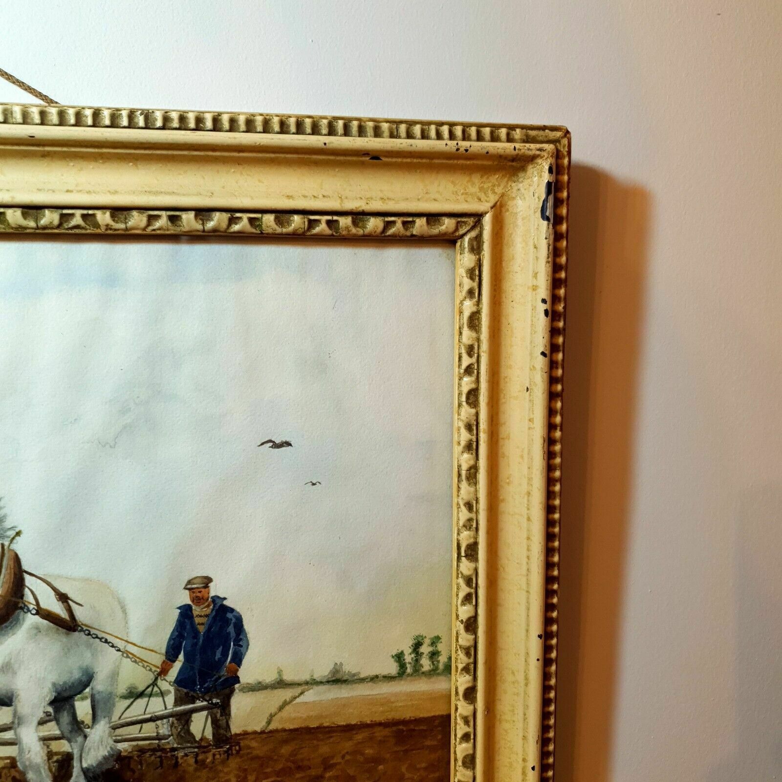 Artist Signed Watercolour Ploughing Horses & Farmer Framed Vintage Landscape Art photo 130.0