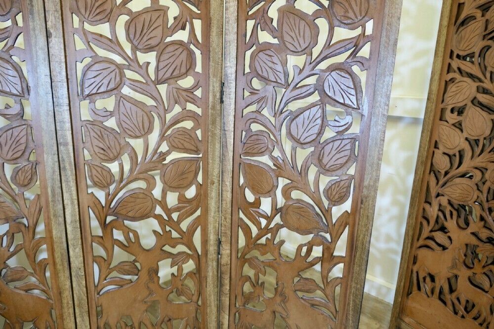 A Pair Of North African Carved Pierced 4 Fold Screens photo vintage