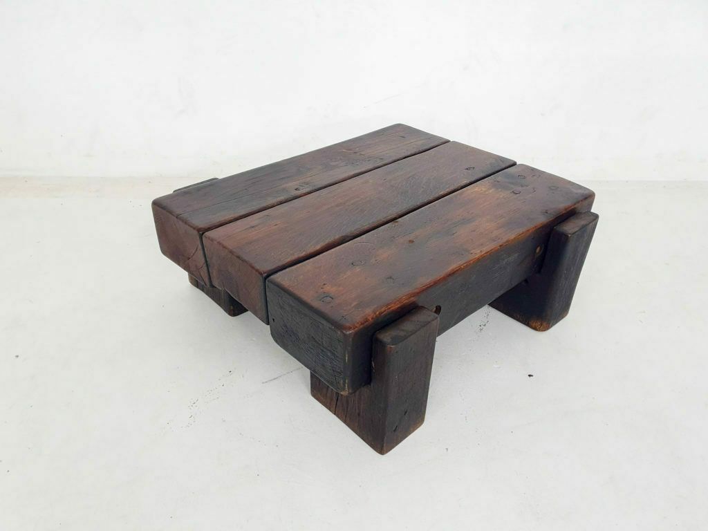 Mid Century Brutalist Solid Wooden Coffee Table, The Netherlands 1970's