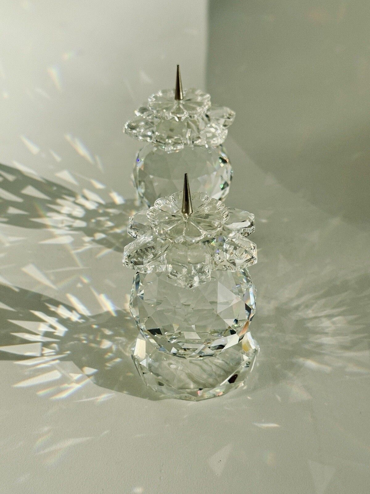 A Rare Pair Of Swarovski Crystal Faceted Pin Style Candle Holders Model 103 photo buy