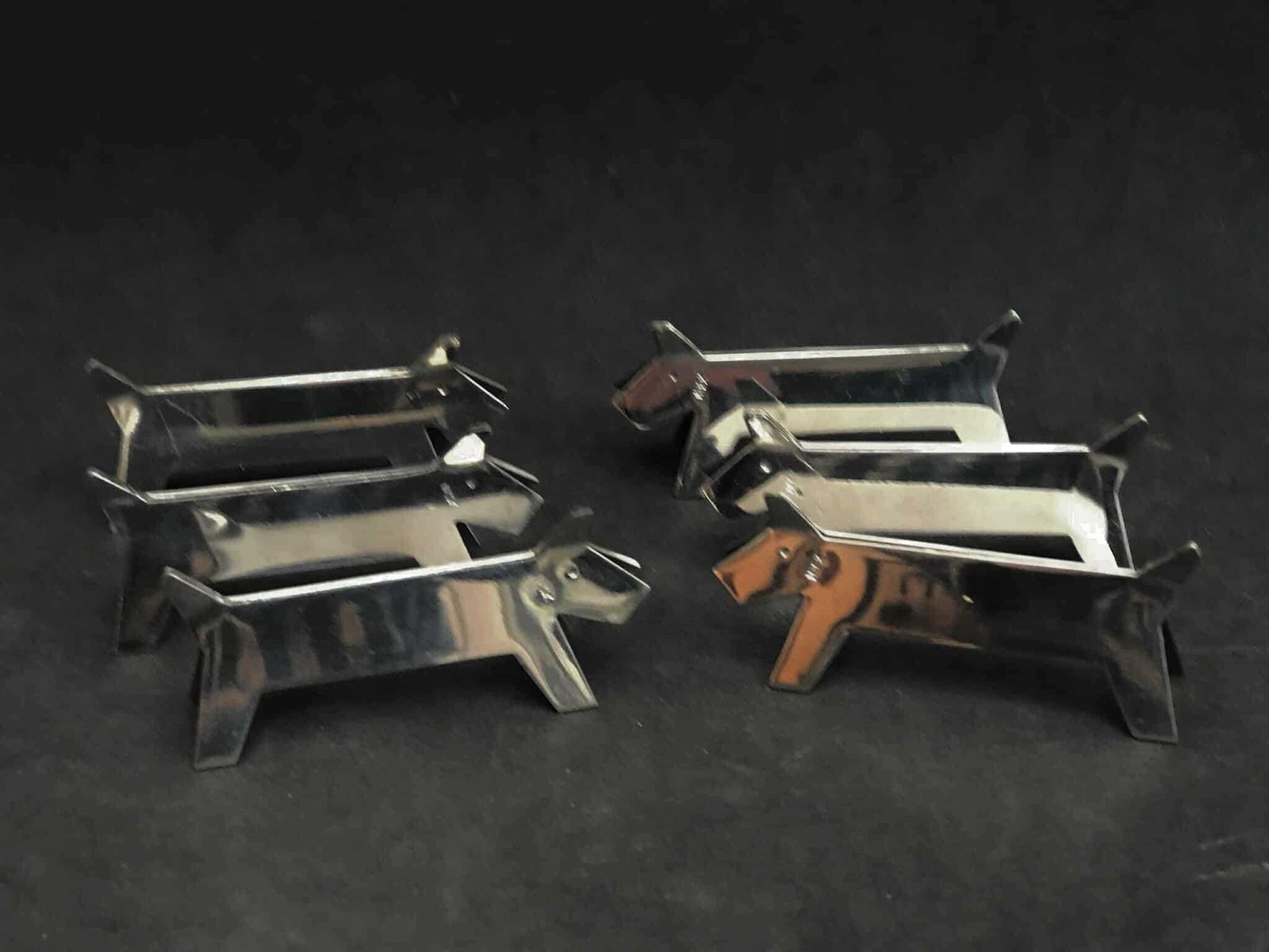 Knife Reste 6 Knife Holders, Stainless Steel Metal, Dogs Terrier Set Of 6. Dinner Table, Party Table, Dog Shape, Dog Lovers Elegant Table photo for sale