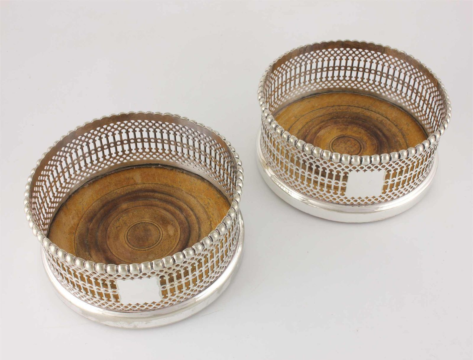 Pair Large Wine Bottle Coasters. Silver Plate Champagne Holders. C1850. photo Home Decor