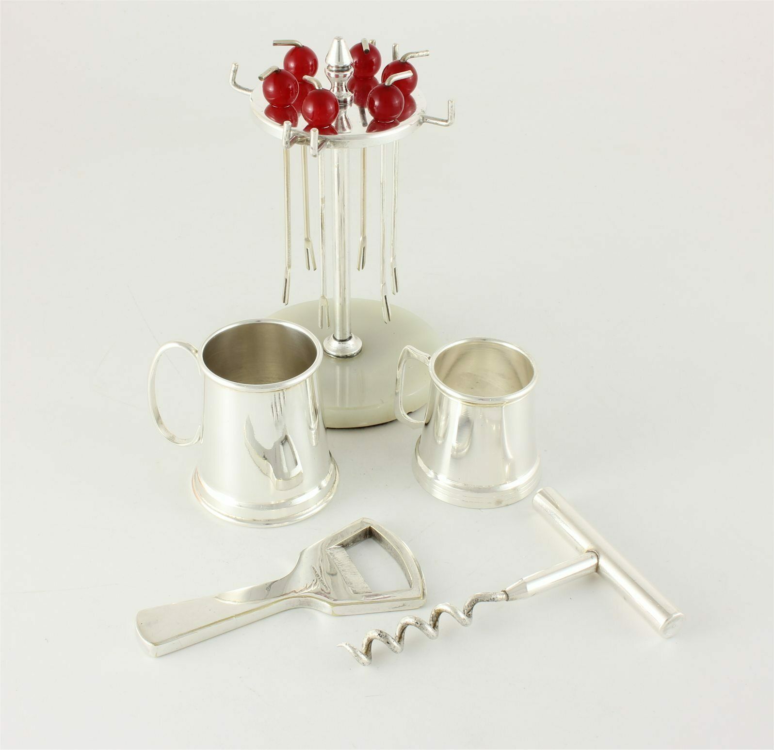 Vintage Bar Accessory Set. Silver Plate Cherry Cocktail Picks. Ph Vogel. photo 245.0