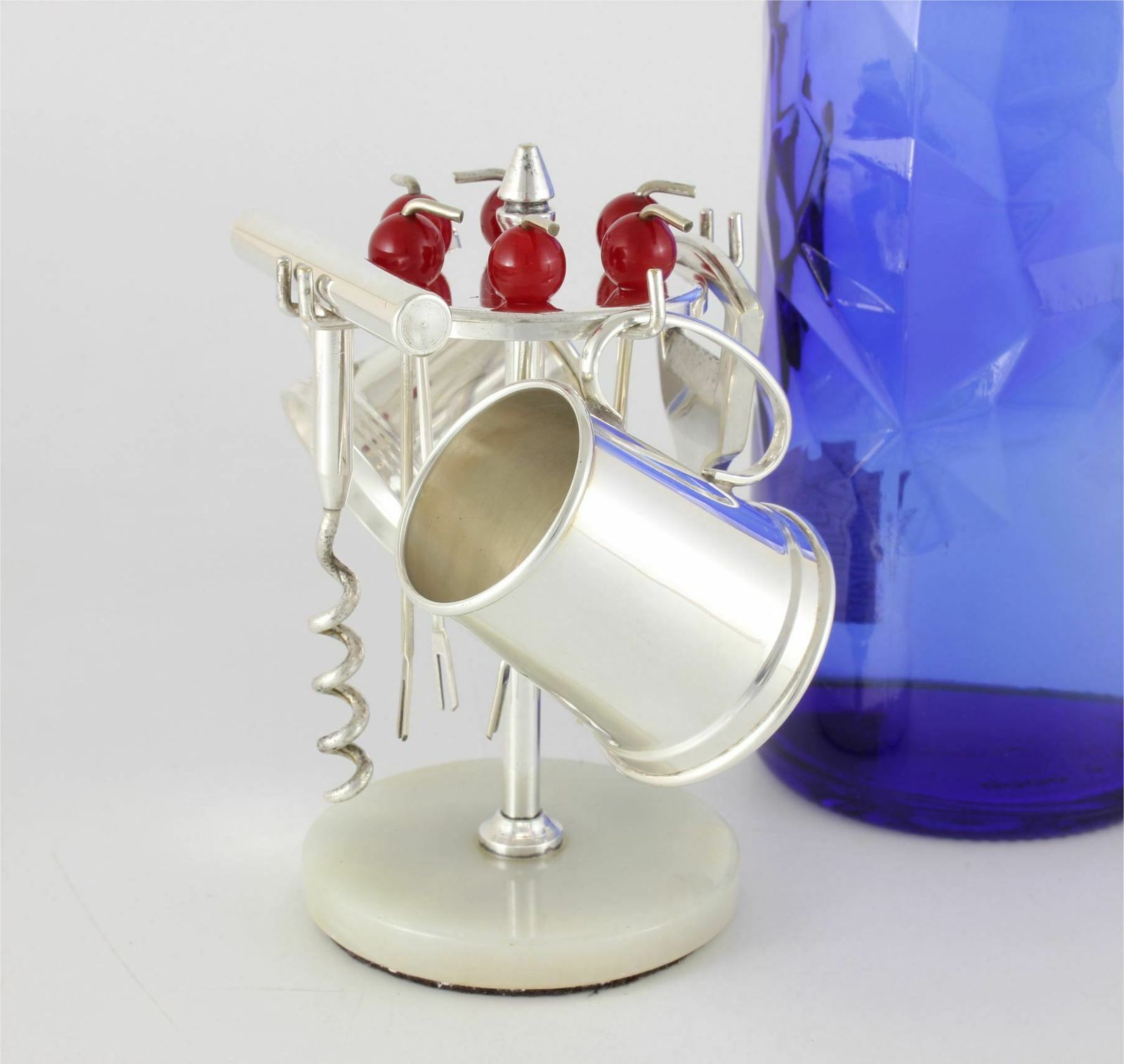photo furniture Vintage Bar Accessory Set. Silver Plate Cherry Cocktail Picks. Ph Vogel.