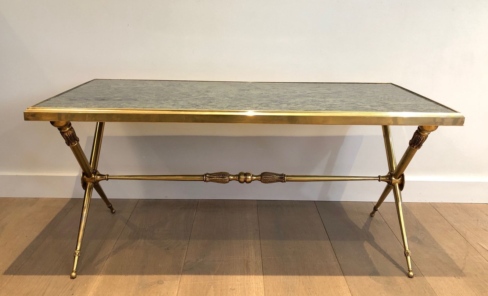 Neoclassical Style Coffee Table In Brass And Marble In The Style Of Raymond Subes