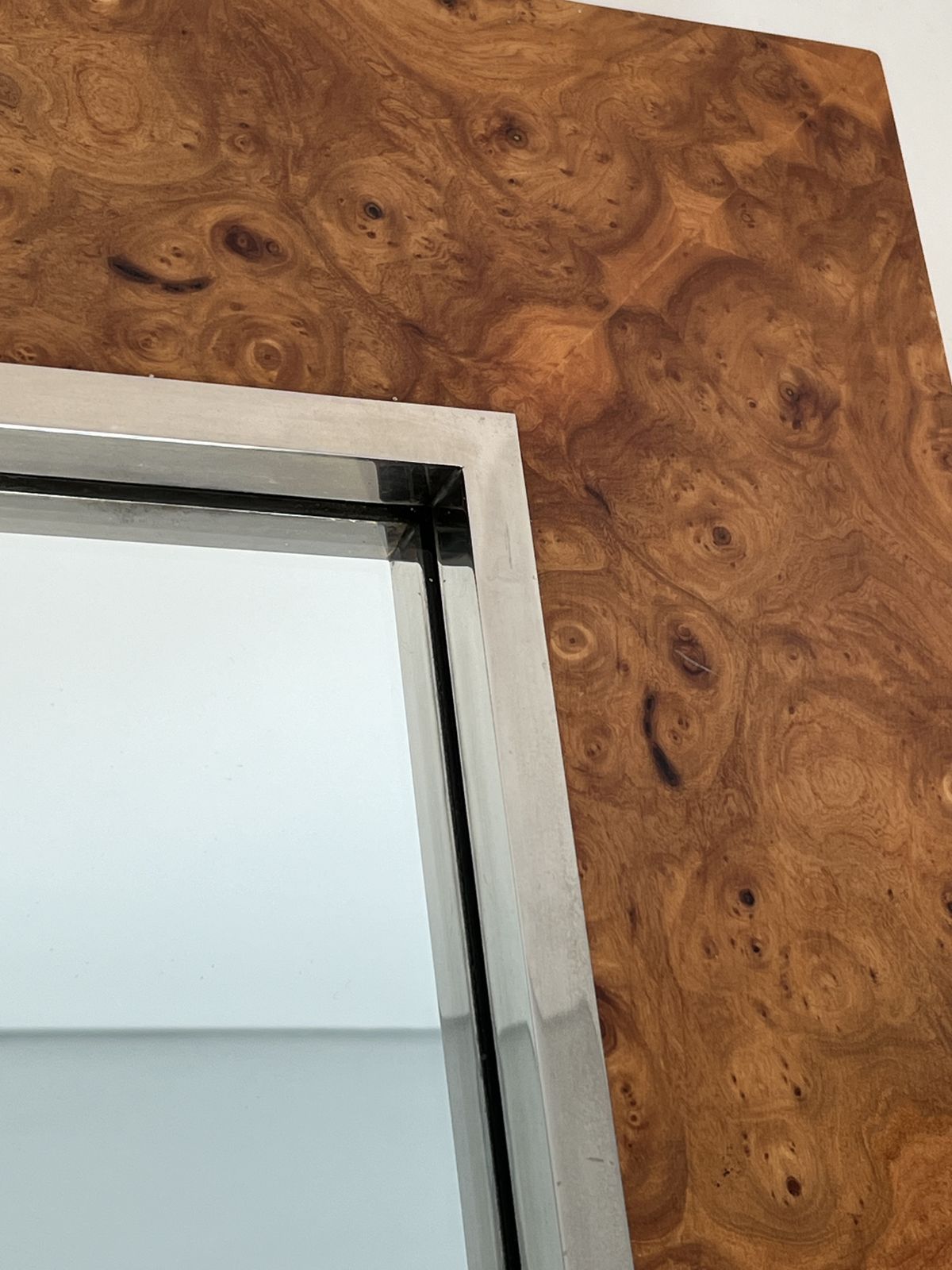 Willy Rizzo Elm Burl Veneer And Chrome Mirror photo vinterior