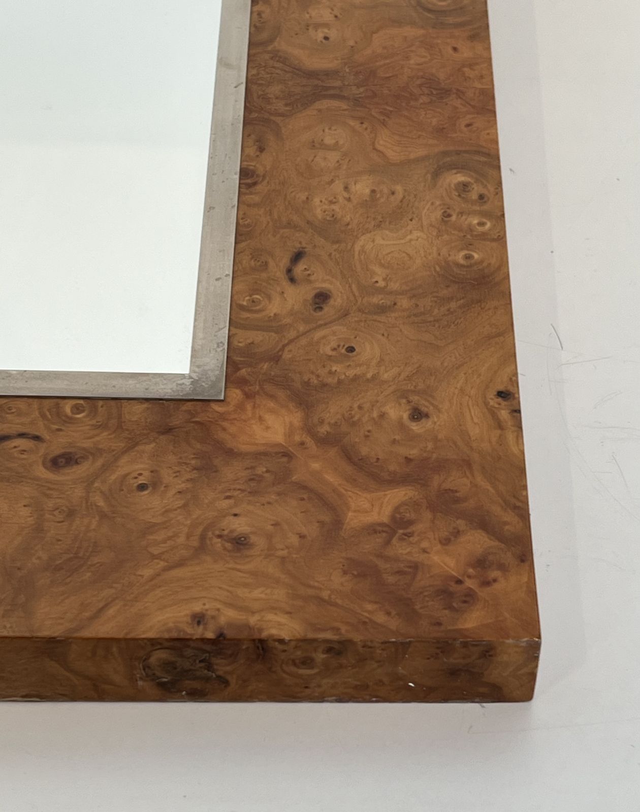 photo for sale Willy Rizzo Elm Burl Veneer And Chrome Mirror