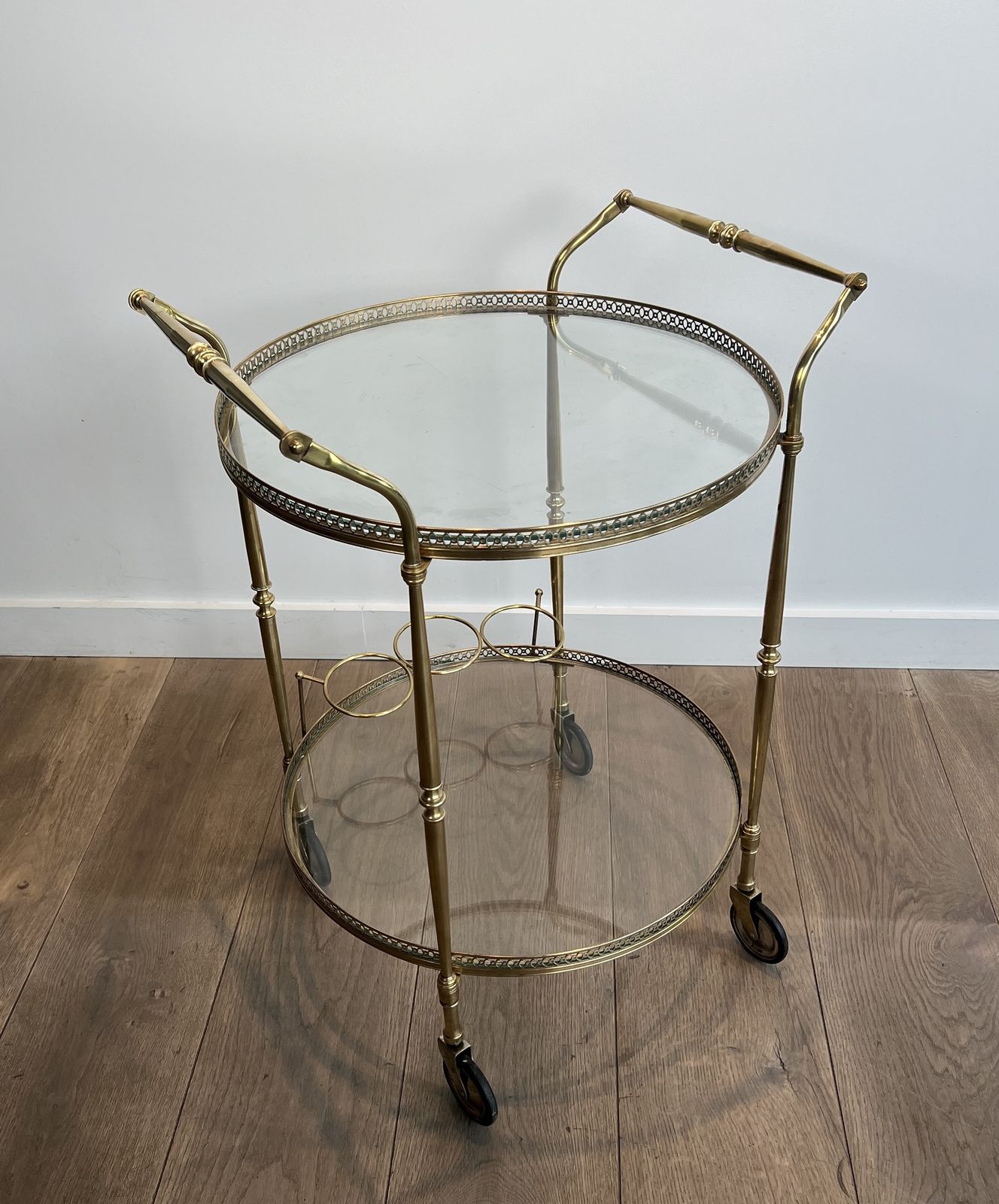 Round Brass Trolley In The Style Of Maison Jansen photo for sale