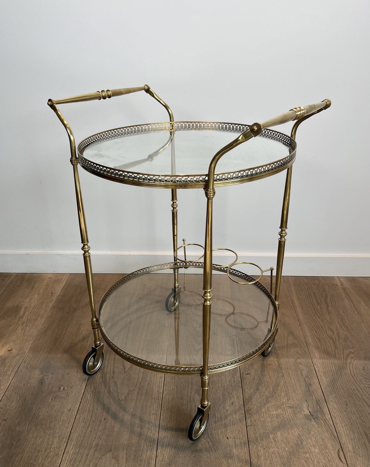 Furniture Round Brass Trolley In The Style Of Maison Jansen photo