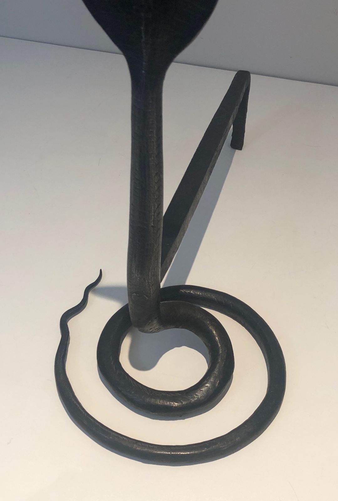 Pair Of Wrought Iron Cobra Andirons In The Style Of Edgar Brandt photo buy