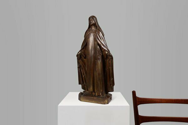 Large Holy Maria Statue In Bronze Painted Plaster, Belgium, 1930s photo furniture