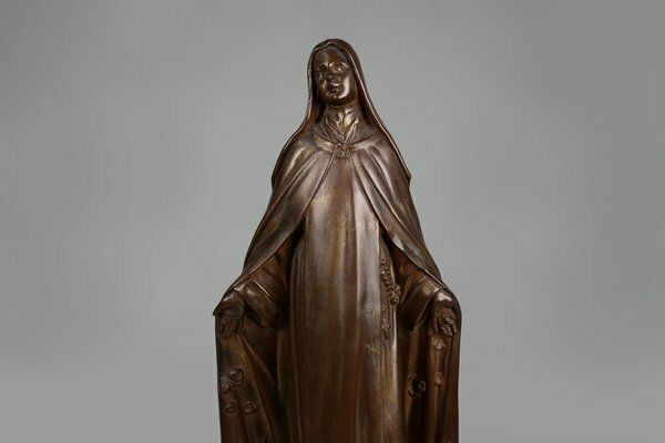 Large Holy Maria Statue In Bronze Painted Plaster, Belgium, 1930s photo 499.0